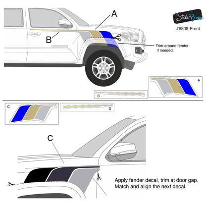Retro Racing Stripes Fender Decal Sticker. Toyota Tacoma. #6808