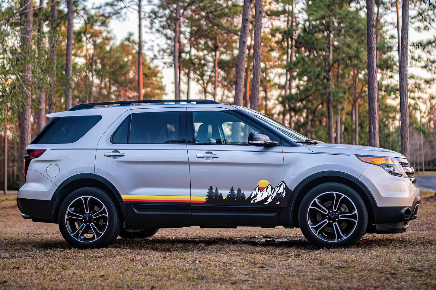 Mountain Forest Sunset Truck/Car Decal. Yellow, Orange, Red Color Scheme. #6811