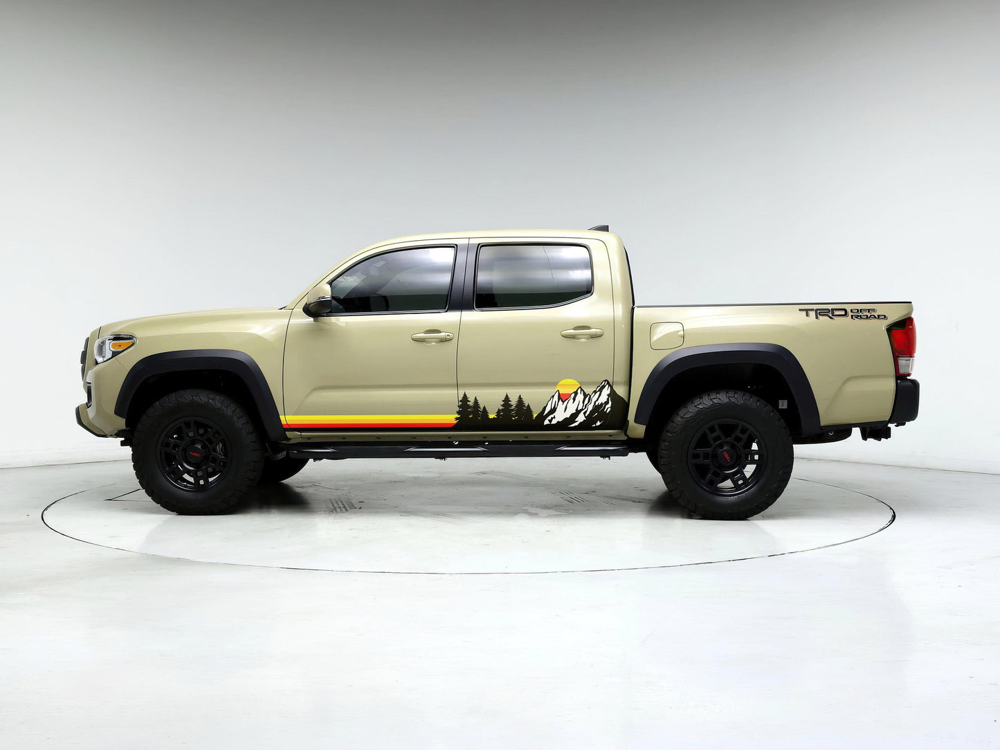 Mountain Forest Sunset Truck/Car Decal. Yellow, Orange, Red Color Scheme. #6811-Sup