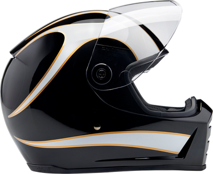 BILTWELL Lane Splitter Helmet - Gloss Black/White Flames - Medium 1004-570-503
