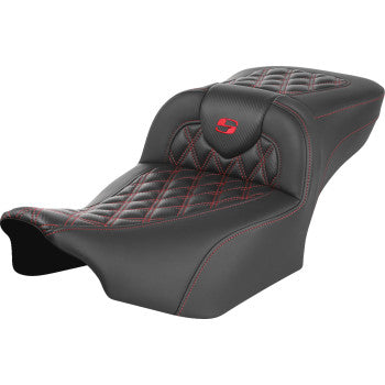 SADDLEMEN Roadsofa™ Extended Reach Seat - without Backrest - Lattice Stitch - Red Stitch - FLTR/FLHX '23-'24 823-07-20704