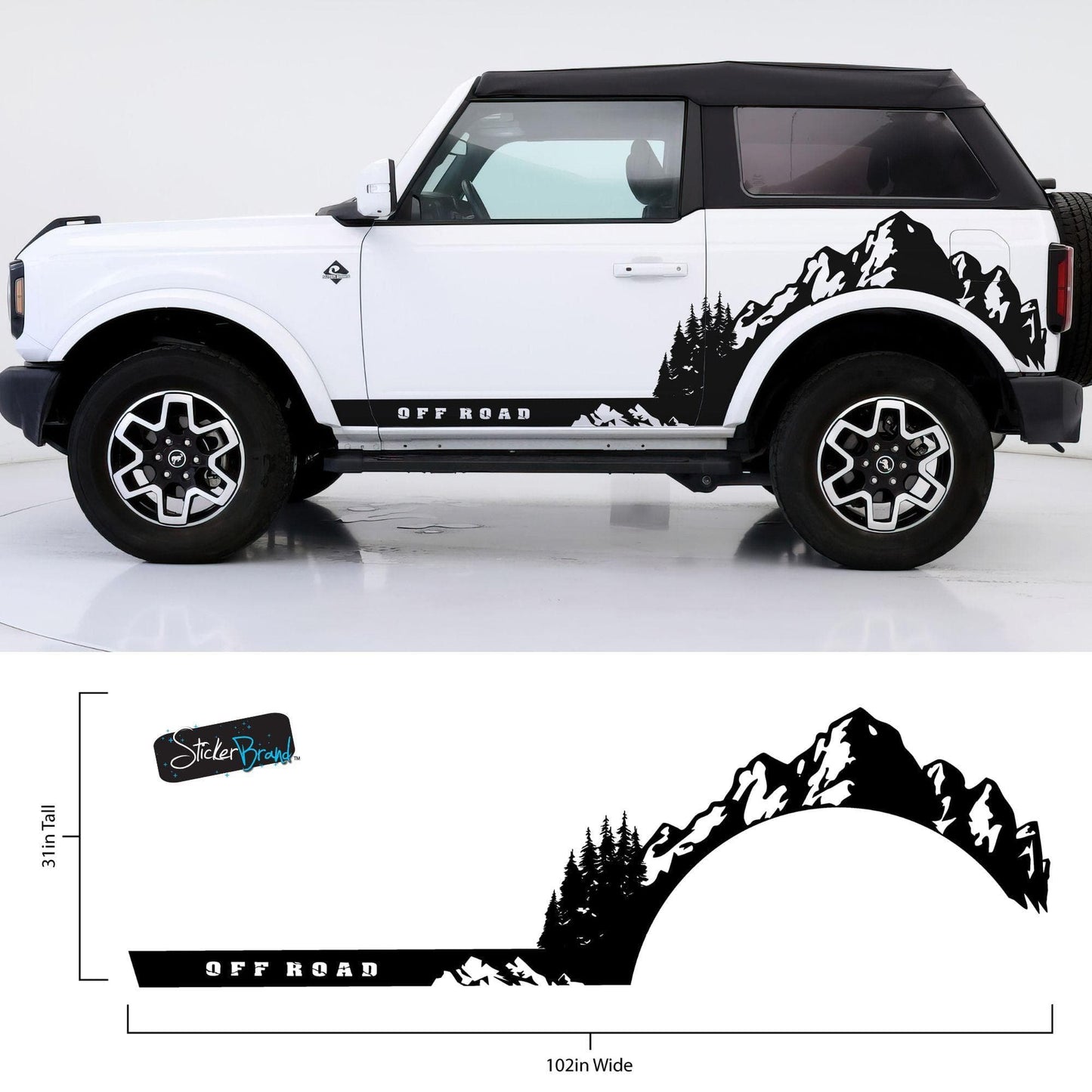 Ford Bronco Off Road Graphic Decal Sticker. Mountain Forest Overland Design. #6998