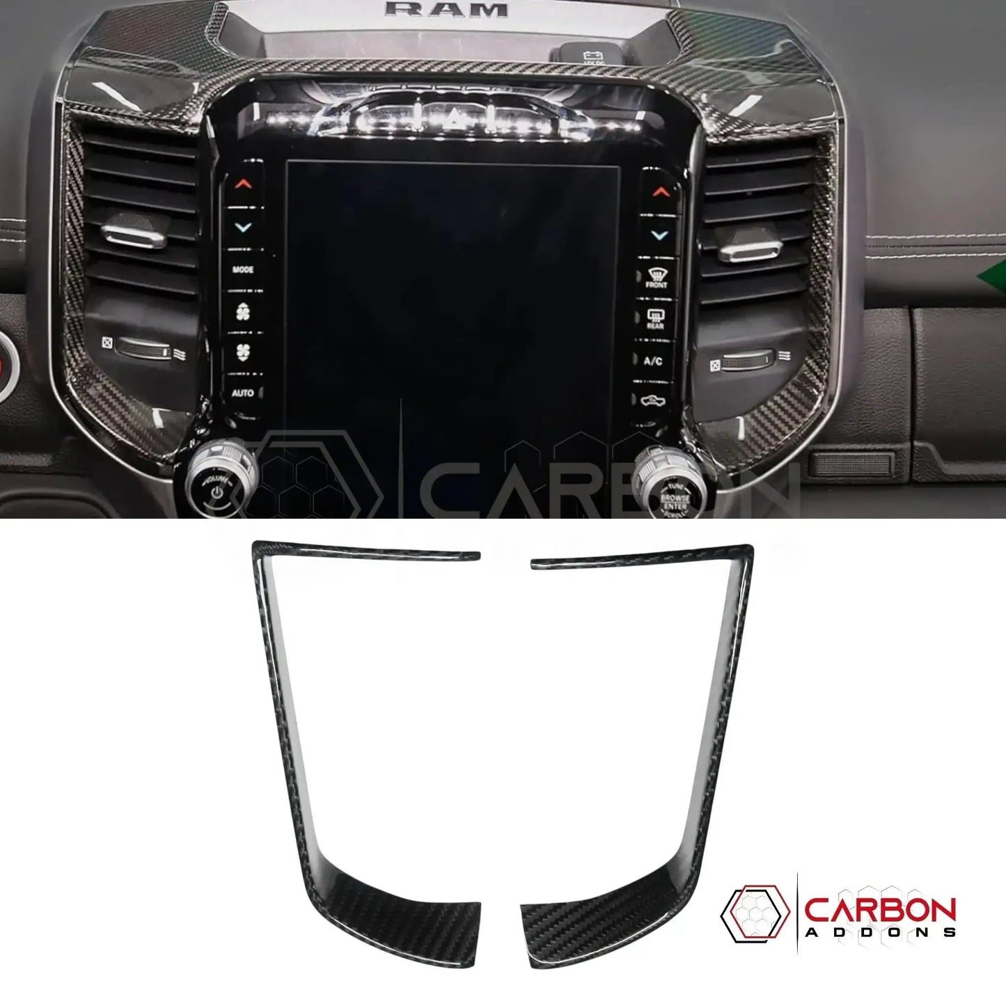 2019+ RAM 1500/TRX/RHO Infotainment Screen AC Vent Trim Hard Carbon Fiber Cover