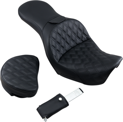 SADDLEMEN Explorer Seat - With Backrest - Lattice Stitched - Black - FXD 806-04-030LS