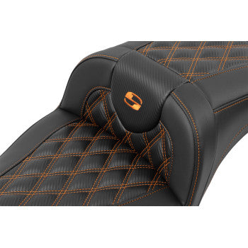 SADDLEMEN Roadsofa™ Extended Reach Seat - without Backrest - Lattice Stitch - Orange Stitch - FL/FX '23-'24 823-07-20703