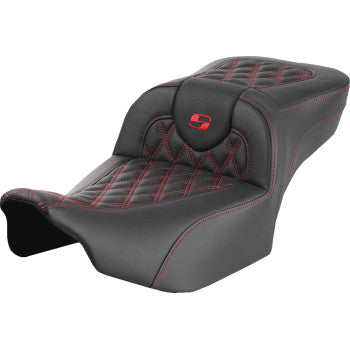 SADDLEMEN Roadsofa™ Extended Reach Seat - without Backrest - Lattice Stitch - Red Stitch - FLTR/FLHX '23-'24 823-07-18404