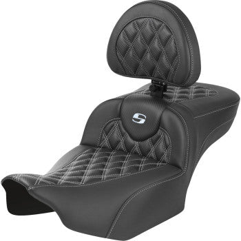 SADDLEMEN Roadsofa™ Extended Reach Seat - with Backrest - Lattice Stitch - Silver Stitch - FLTR/FLHX '23-'24 823-07-207B5