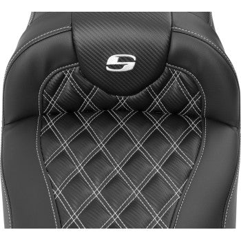 SADDLEMEN Roadsofa™ Extended Reach Seat - without Backrest - Lattice Stitch - White Stitch - FLTR/FLHX '23-'24 823-07-20706