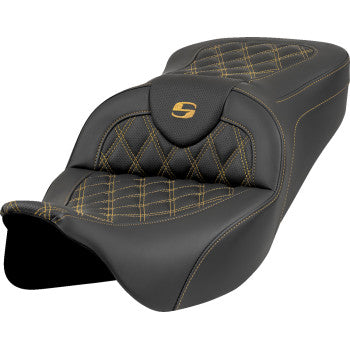 SADDLEMEN Roadsofa™ Seat - Lattice Stitch - Gold Stitch - w/o Backrest - FL '08-'23 808-07B-18207