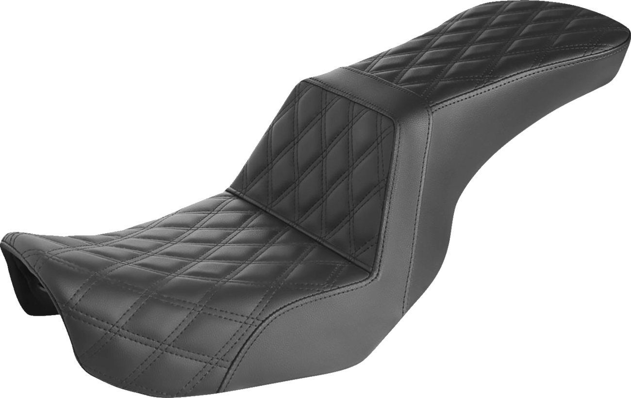 SADDLEMEN Step-Up Seat - Full Lattice Stitch - Black - Dyna 806-04-195