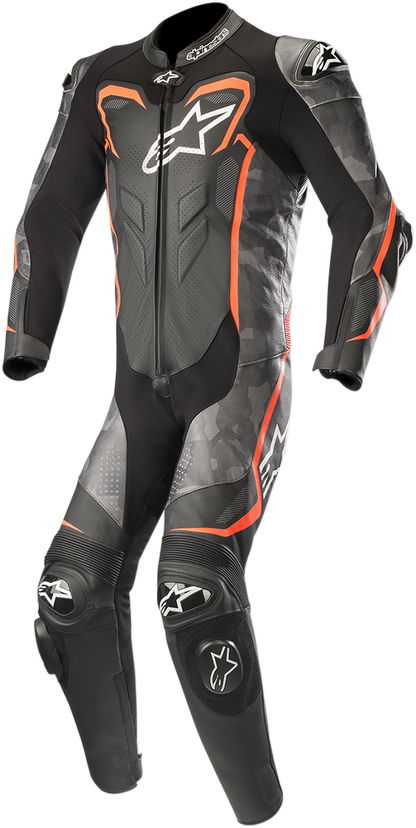 ALPINESTARS GP Plus v2 Camo 1-Piece Leather Suit - Black/Charcoal/Red Fluorescent - US 38 / EU 48 3150718-994-48