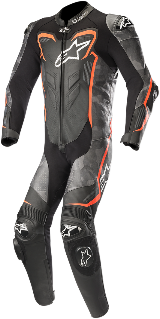 ALPINESTARS GP Plus v2 Camo 1-Piece Leather Suit - Black/Charcoal/Red Fluorescent - US 44 / EU 54 3150718-994-54