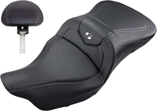 SADDLEMEN Heated Roadsofa Seat - Carbon Fiber - w/ Backrest - '08-'23 FL 808-07B-185BRHC