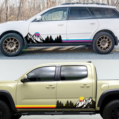 Mountain Forest Sunset Truck/Car Decal. Yellow, Orange, Red Color Scheme. #6811-Sup