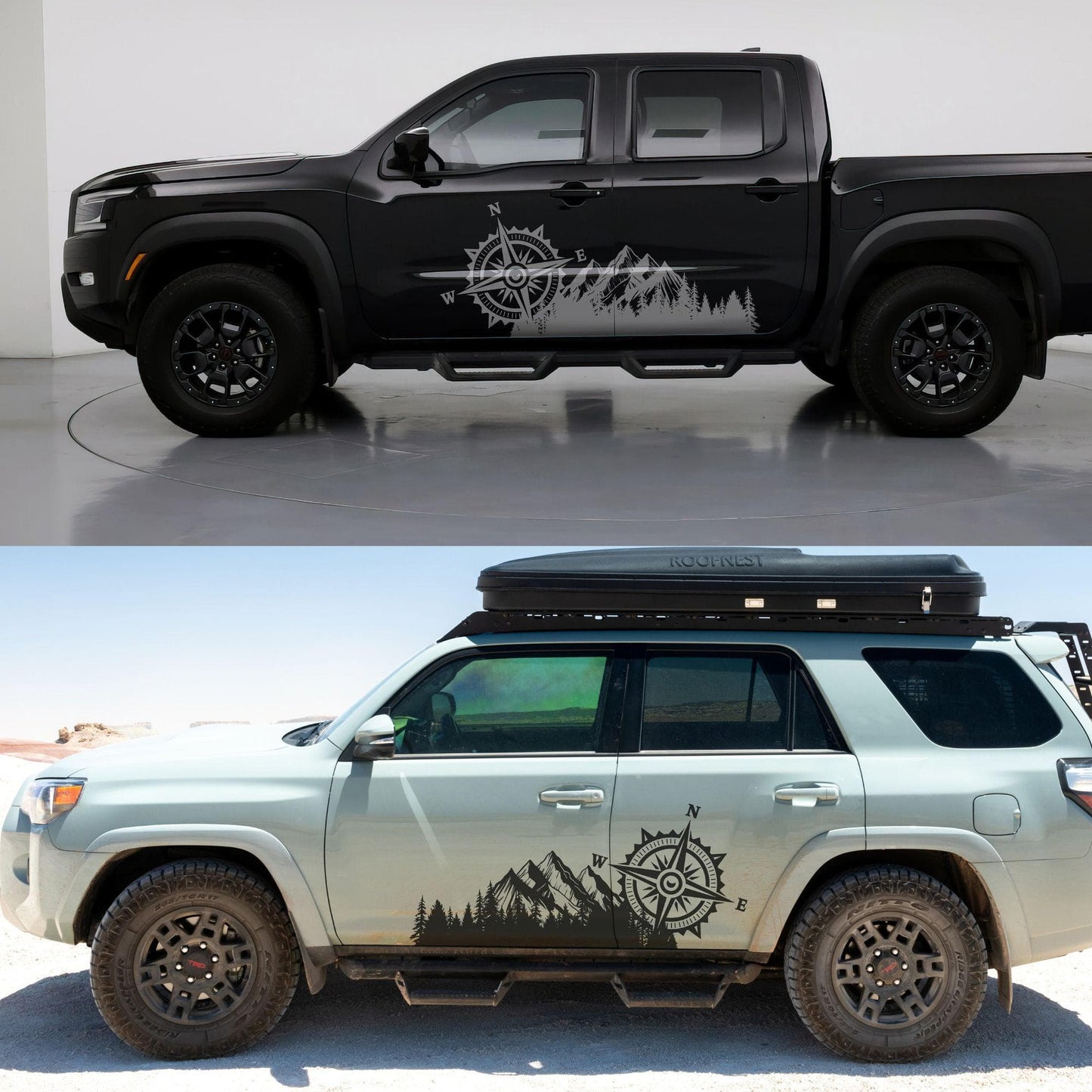 Mountain with Compass Truck Graphic Decal Sticker. Off-Road Overlander. #6909