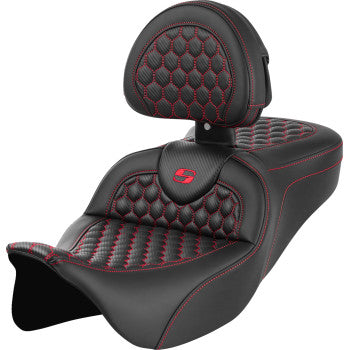 SADDLEMEN RoadSofa™ Seat - Honeycomb - Red Stitch - with Backrest - FLH/FLT '08-'23 A808-07R-189RED