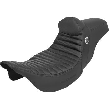 SADDLEMEN Pro Series SDC Performance Seat - w/ Backrest - Tuck-n-Roll/Carbon Fiber - Gripper - FLH/FLT '08-'23 SC80807TB