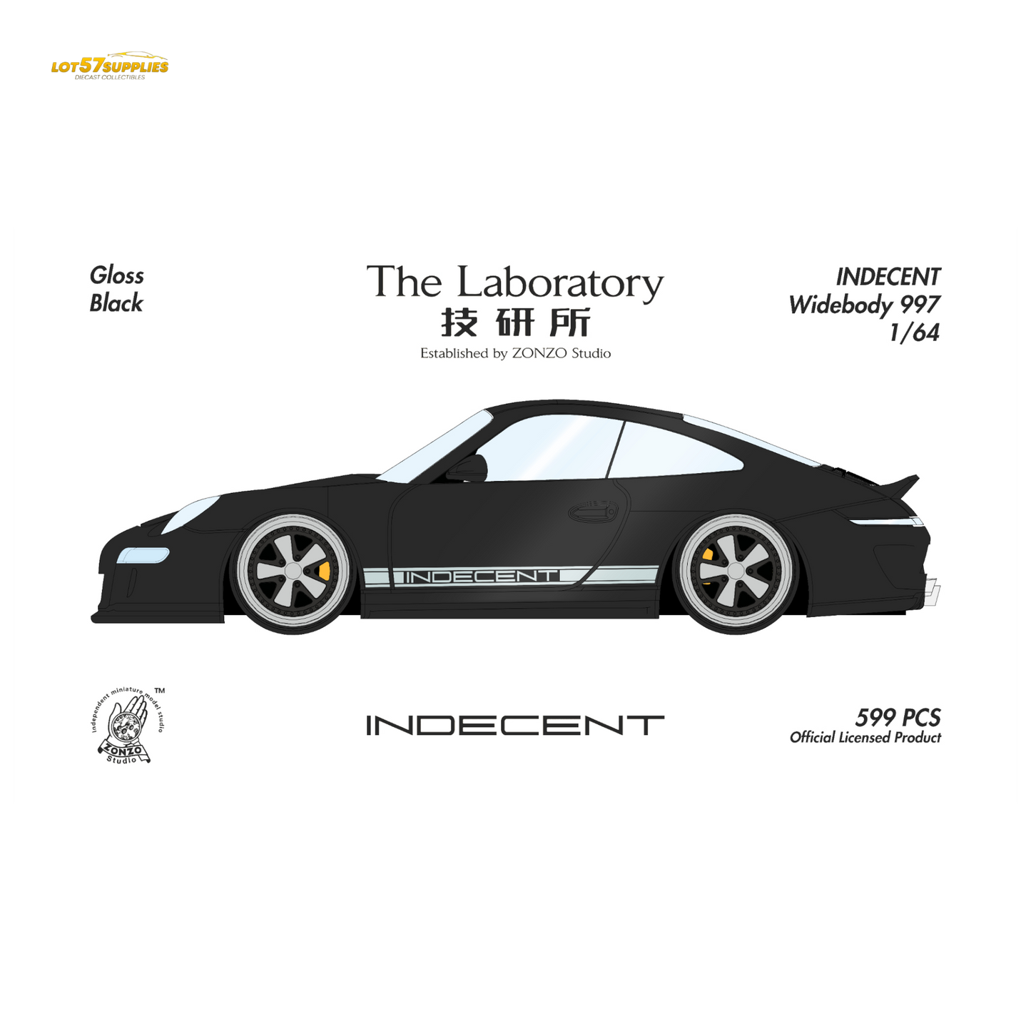(Pre-Order) The Laboratory x ZONZO Porsche 997 Indecent - Gloss Black 1:64