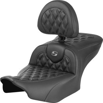 SADDLEMEN RoadSofa™ Seat - with Backrest - Carbon Fiber - Lattice Stitch - Gray Stitch - FLTR/FLHX '23-'24 823-07-206B2