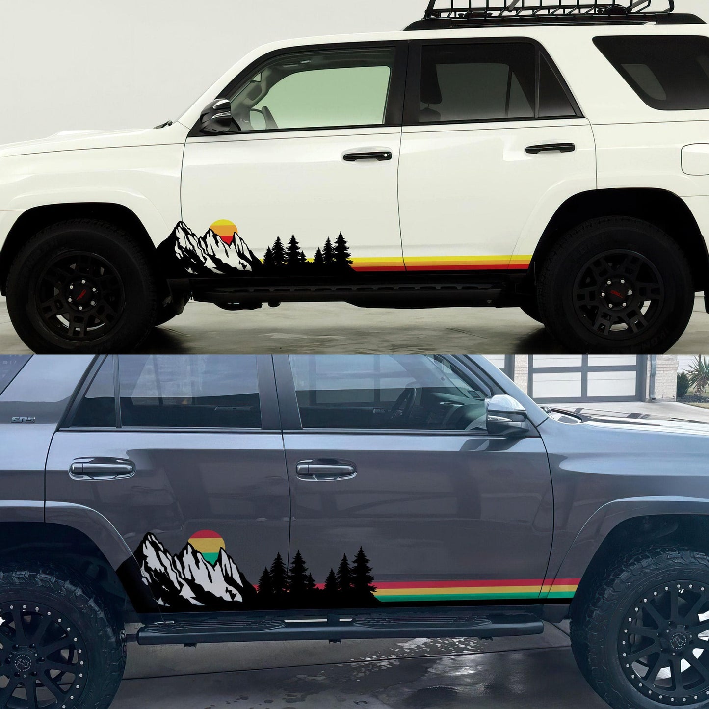 Mountain Forest Sunset Truck/Car Decal. Yellow, Orange, Red Color Scheme. #6811-Sup