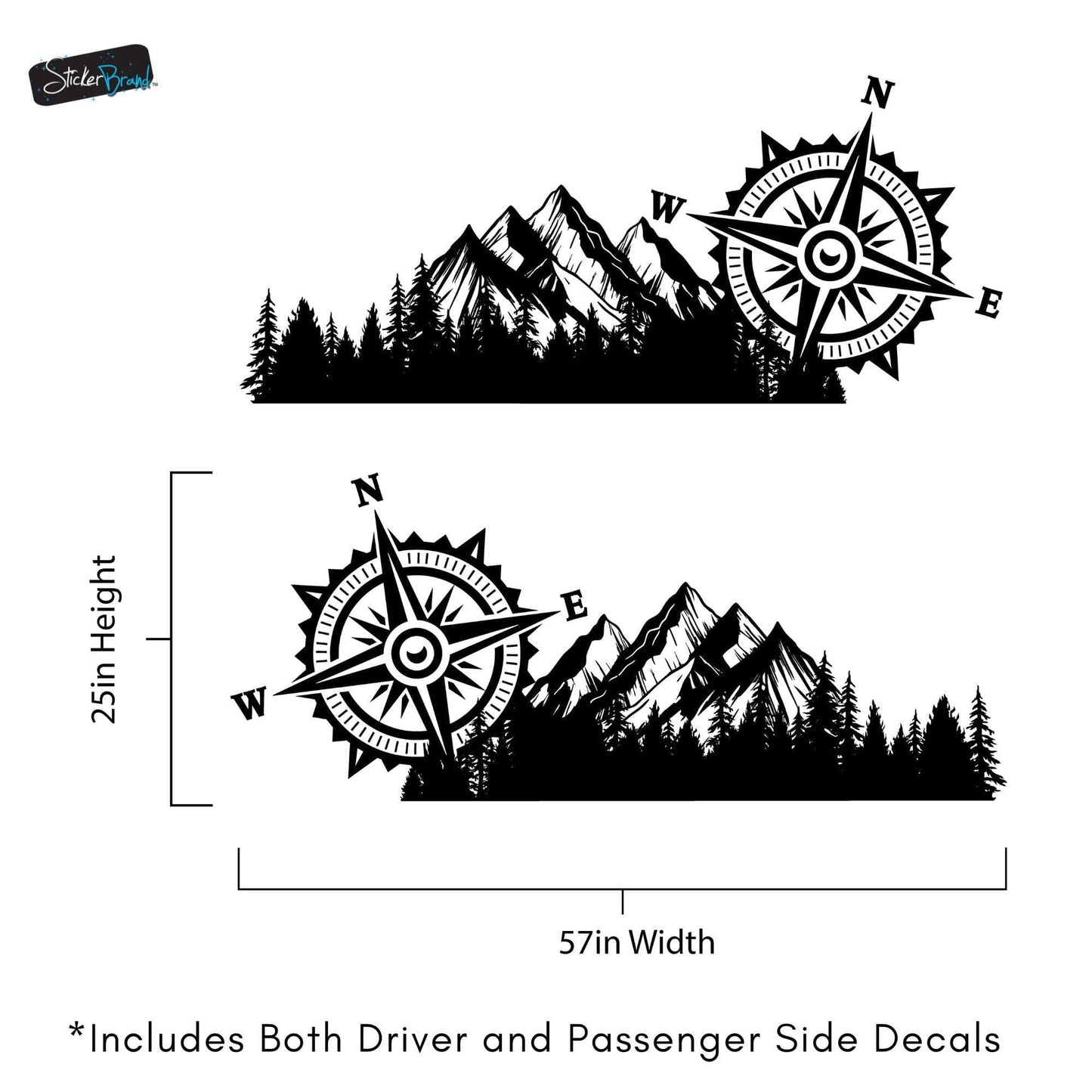 Mountain with Compass Truck Graphic Decal Sticker. Off-Road Overlander. #6909