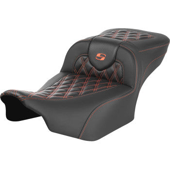 SADDLEMEN Roadsofa™ Extended Reach Seat - without Backrest - Lattice Stitch - Orange Stitch - FL/FX '23-'24 823-07-20703