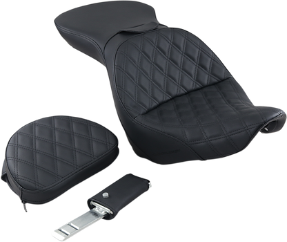 SADDLEMEN Explorer Seat - With Backrest - Lattice Stitched - Black - FXST 806-12-030LS