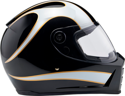 BILTWELL Lane Splitter Helmet - Gloss Black/White Flames - Medium 1004-570-503