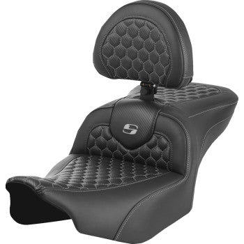 SADDLEMEN Roadsofa™ Seat - with Backrest - Honeycomb - Gray Stitch - FLTR/FLHX '23-'24 823-07-189B2