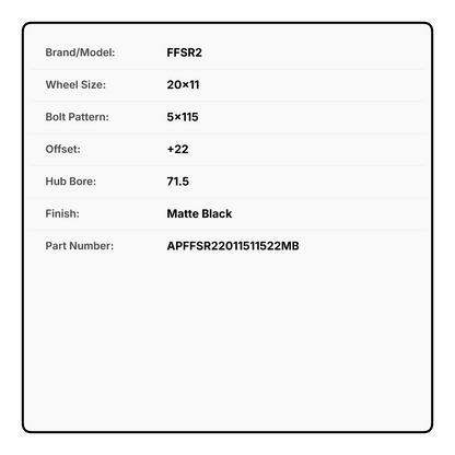 FFSR2 20x11 5x115 +22 71.5 Matte Black