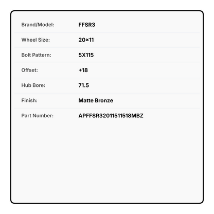 FFSR3 20x11 5x115 +18 71.5 Matte Bronze