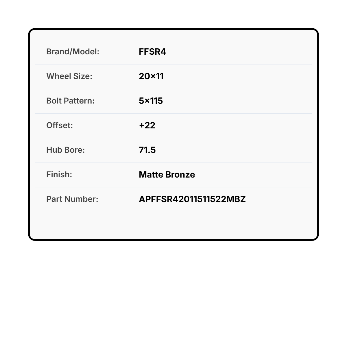 FFSR4 20x11 5x115 +22 71.5 Matte Bronze