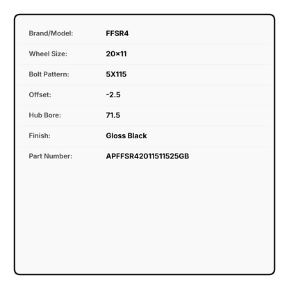 FFSR4 20x11 5x115 -2.5 71.5 GLOSS BLACK - WIDEBODY