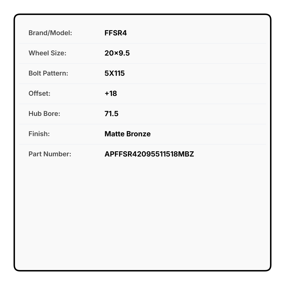 FFSR4 20x9.5 5x115 +18 71.5 Matte Bronze
