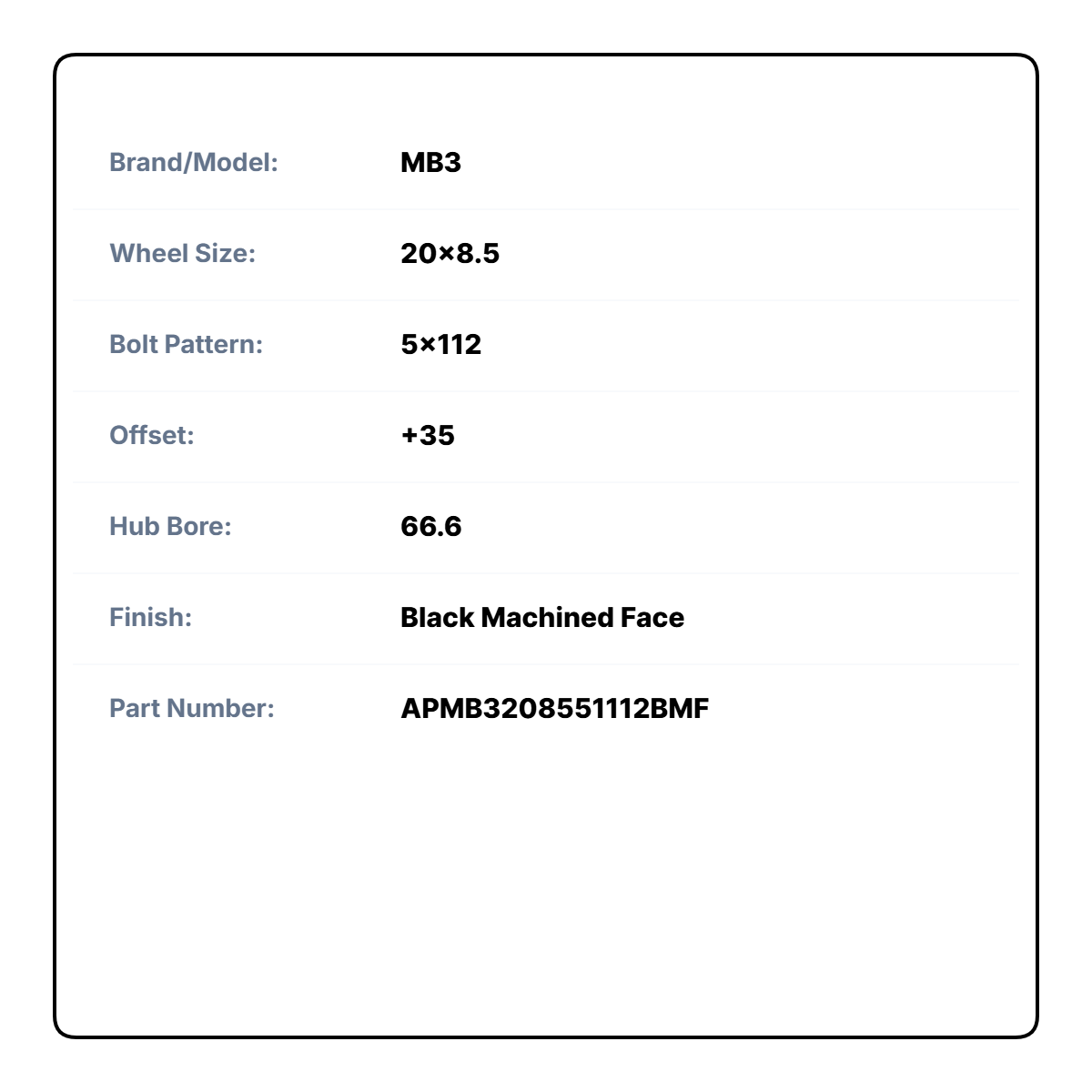 MB3 20x8.5 5x112 +35 66.6 Black Machined Face