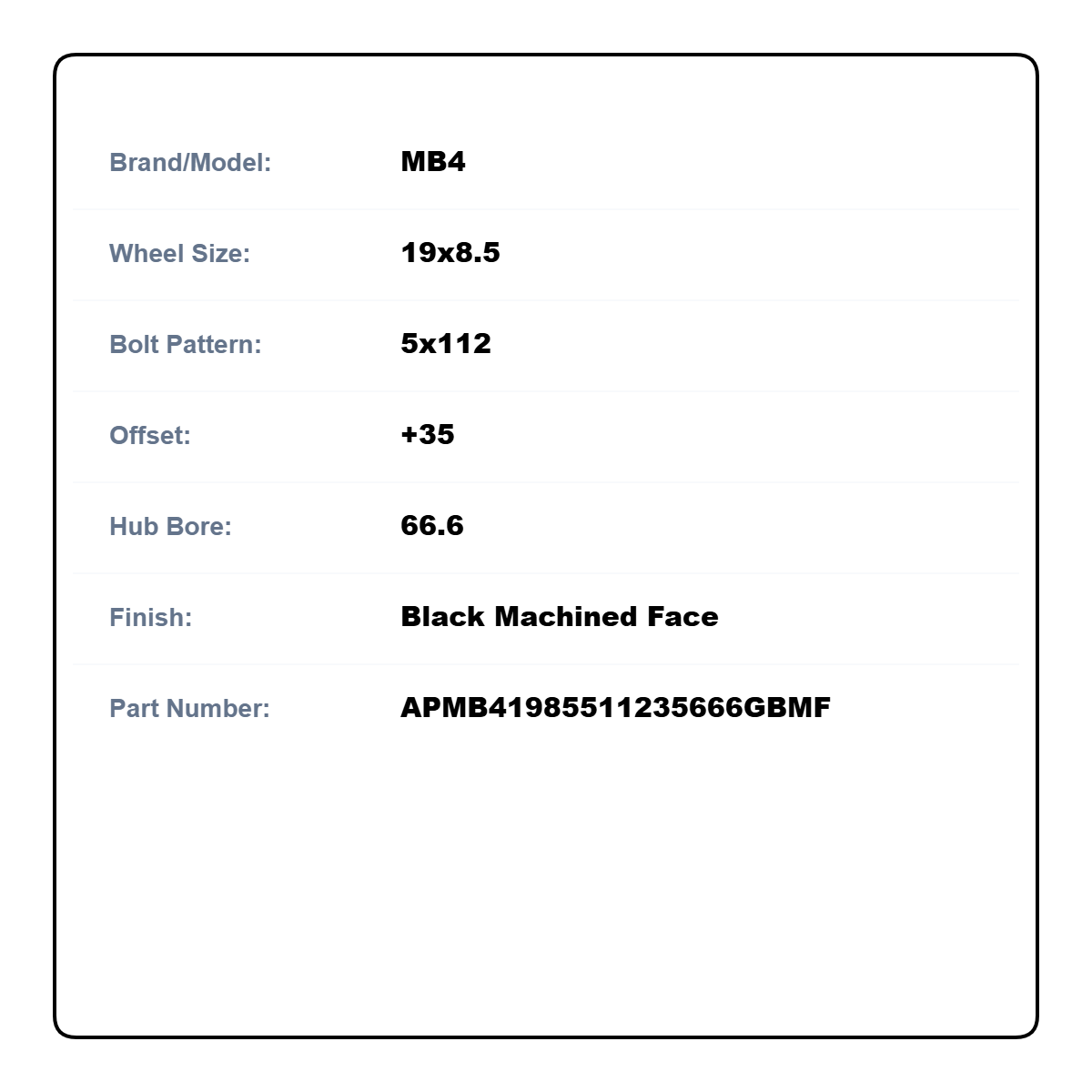 MB4 19x8.5 5x112 +35 66.6 Black Machined Face