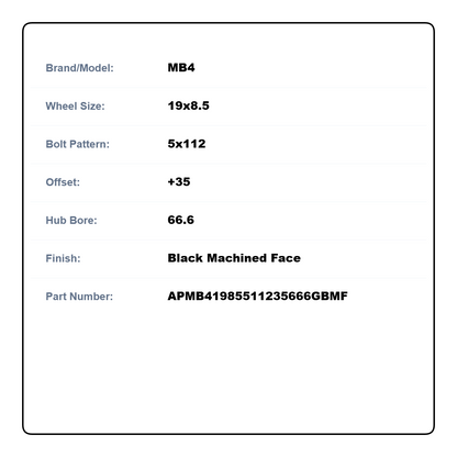 MB4 19x8.5 5x112 +35 66.6 Black Machined Face