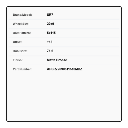 SR7 20x9 5x115 +18 CB71.6 Matte Bronze