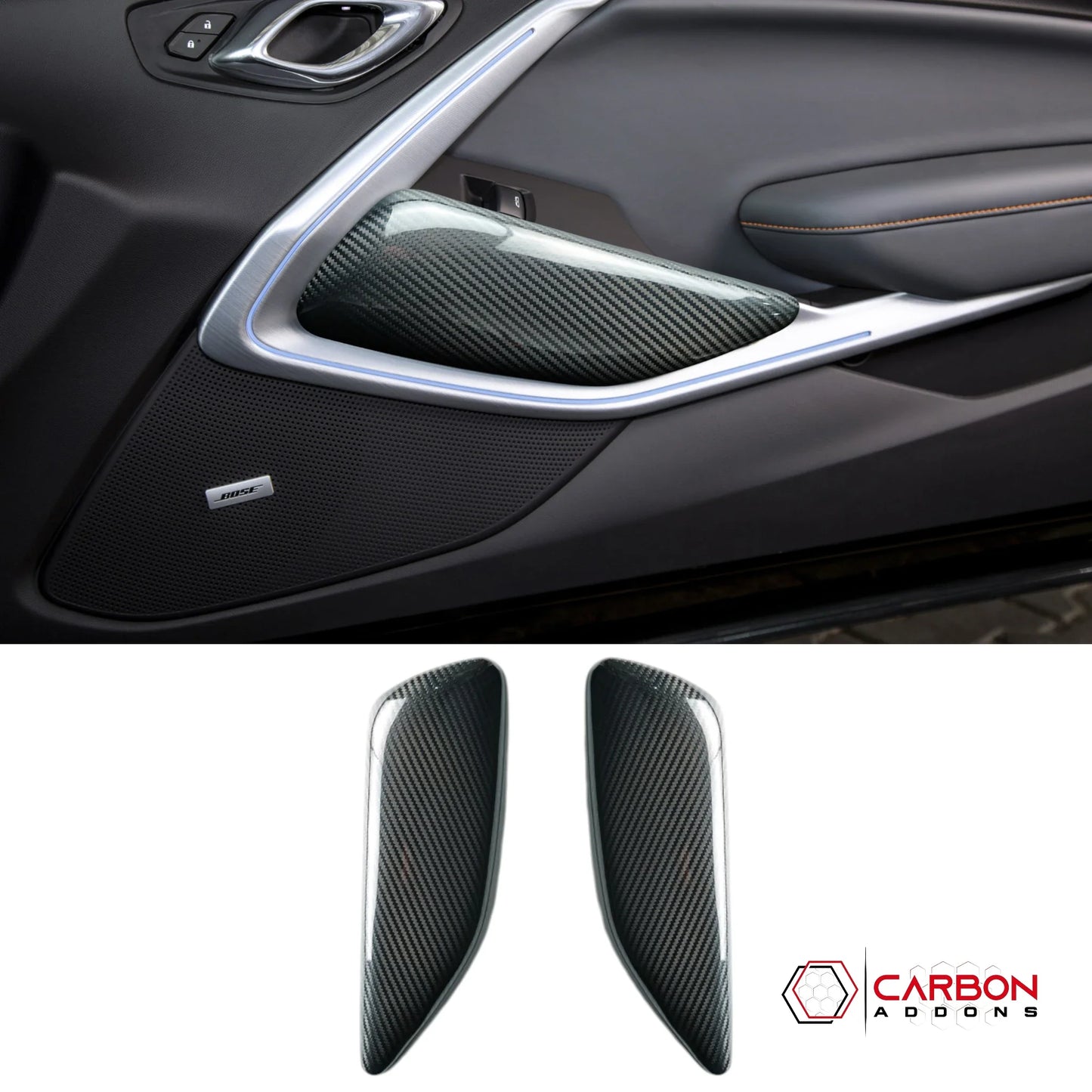 2016-2024 Chevrolet Camaro Real Carbon Fiber Door Panel Knee Pad Covers | SS, LT, LS, ZL1,