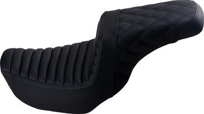 SADDLEMEN Step-Up Seat - Front Tuck-n-Roll/Rear Lattice Stitch - Black 806-04-176