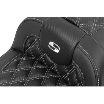 SADDLEMEN RoadSofa™ Seat - with Backrest - Carbon Fiber - Lattice Stitch - Silver Stitch - FLTR/FLHX '23-'24 823-07-206B5