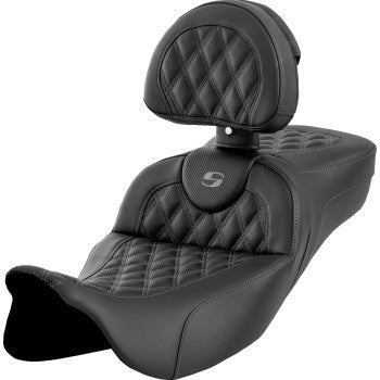 SADDLEMEN Roadsofa™ Extended Reach Seat - Lattice Stitch - Dark Gray Stitch - with Backrest - FL '08-'23 A808-07R-184GRE