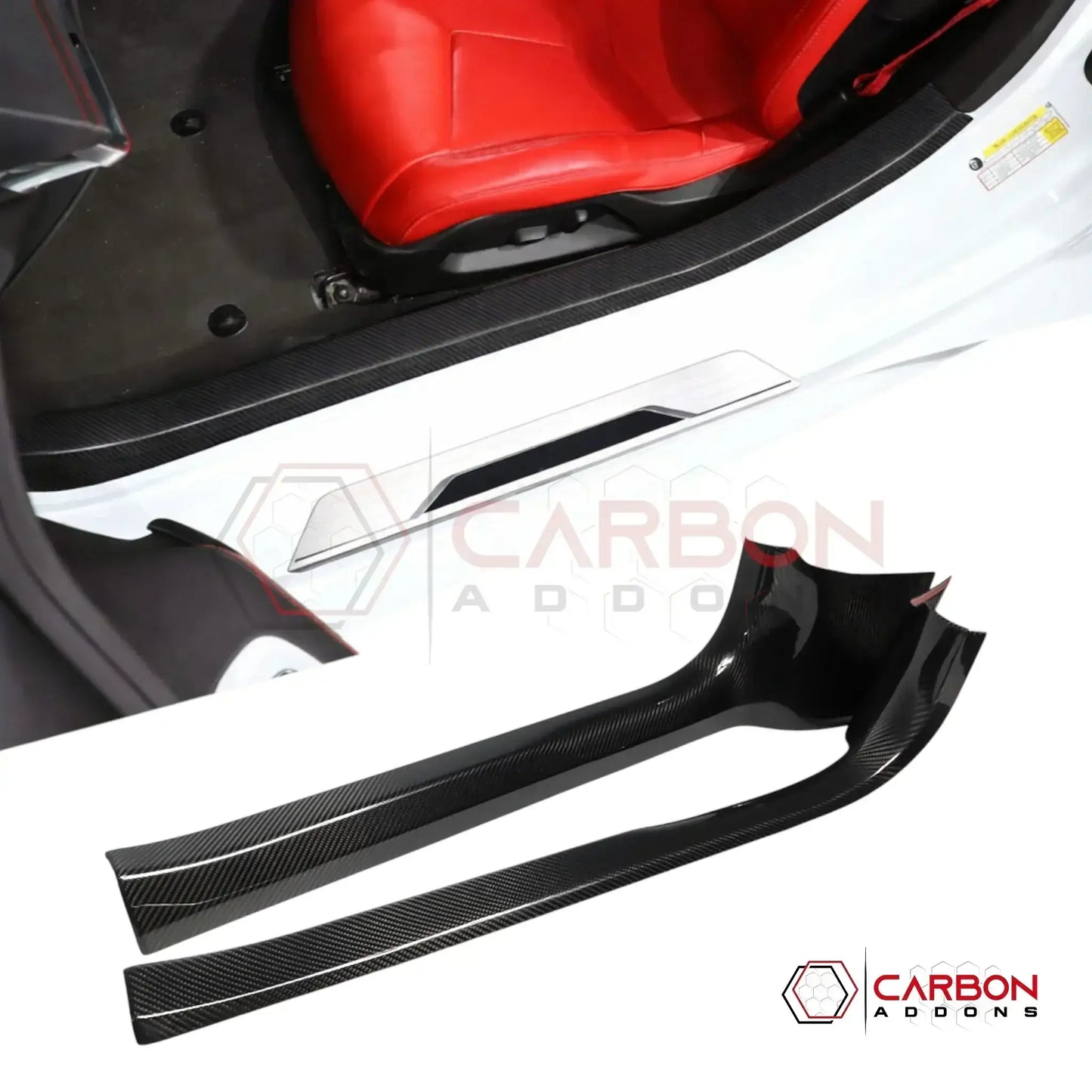 C8 Corvette Real Carbon Fiber Inner Door Sill Panel Covers | Interior Overlay (2020–2026)