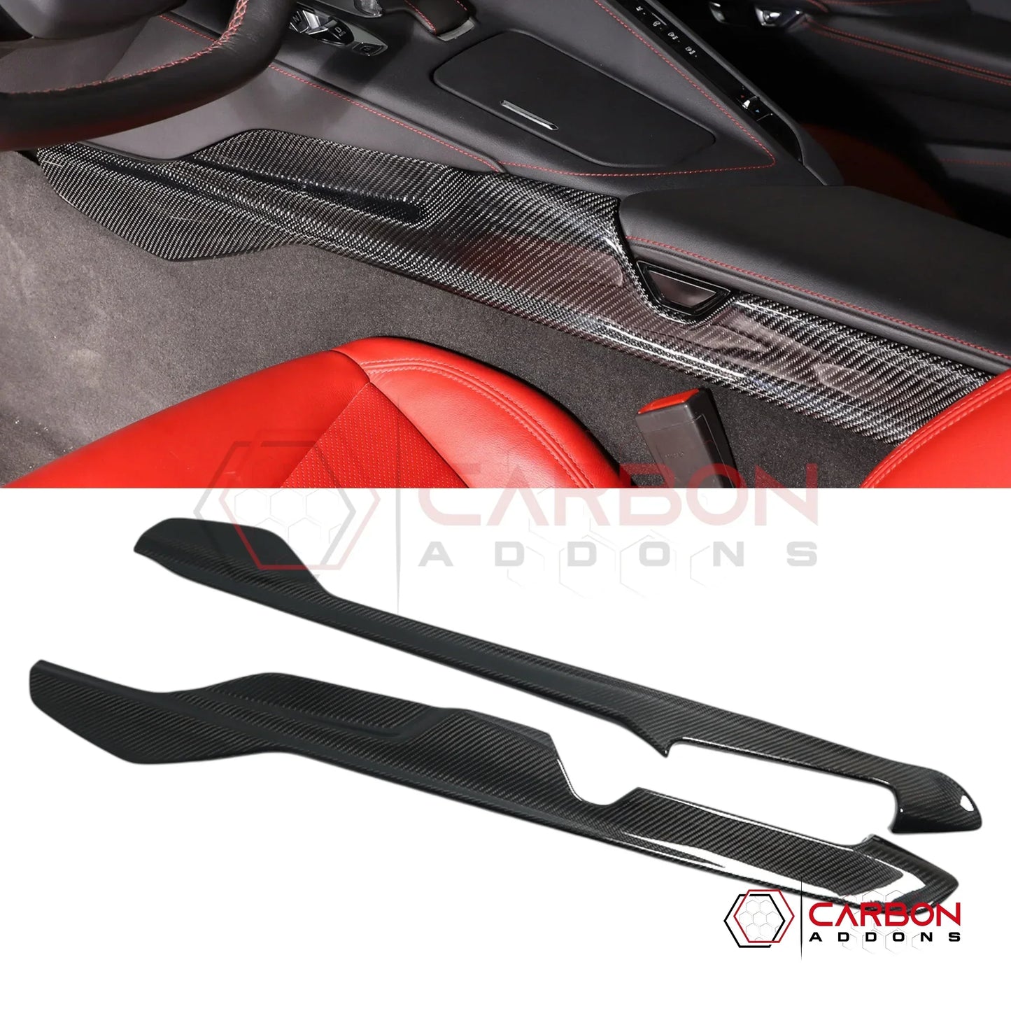 2020+ C8 Corvette Real Dry Carbon Fiber Center Console Lower Trim Covers | Interior Overlay