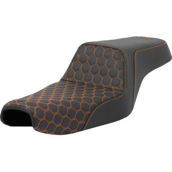 SADDLEMEN Step-Up Seat - Honeycomb - Orange Stitching - 3.3 Gal Tank - Sportster '04-'22 A807-11-177ORA