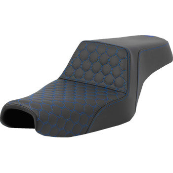SADDLEMEN Step-Up Seat - Honeycomb - Blue Stitching - 3.3 Gal Tank - Sportster '04-'22 A807-11-177BLU