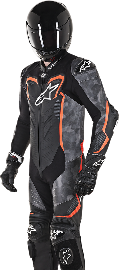 ALPINESTARS GP Plus v2 Camo 1-Piece Leather Suit - Black/Charcoal/Red Fluorescent - US 38 / EU 48 3150718-994-48