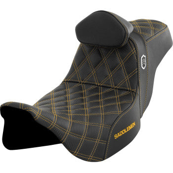 SADDLEMEN Pro Series SDC Performance Seat - with Backrest - Gold Stitch - FLH/FLT '08-'23 SC80807GOLRT