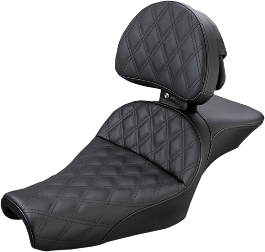 SADDLEMEN Explorer Seat - With Backrest - Lattice Stitched - Black - XL '04-'22 807-11-030LS