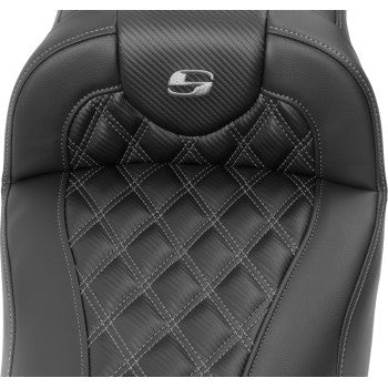 SADDLEMEN Roadsofa™ Extended Reach Seat - without Backrest - Lattice Stitch - Dark Gray Stitch - FL/FX '23-'24 823-07-20702